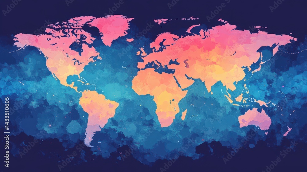 Fototapeta premium A heatmap-style world map where colors represent temperature variations, creating a data-driven aesthetic