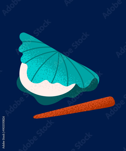 Teal Oak Leaf Japanese Rice Cake Illustration