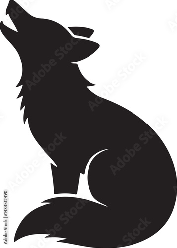 Silhouette of a Howling Wolf Sitting Down
