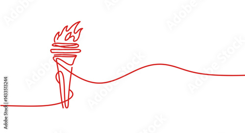 Stylized line art of a torch representing fire in red on a white background
