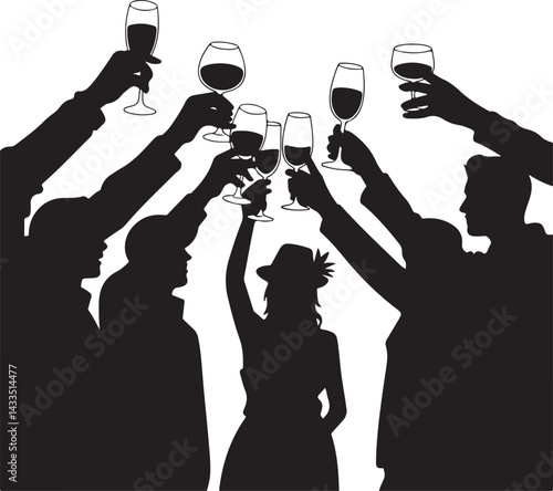 Silhouette of Friends Toasting with Wine Glasses at a Party