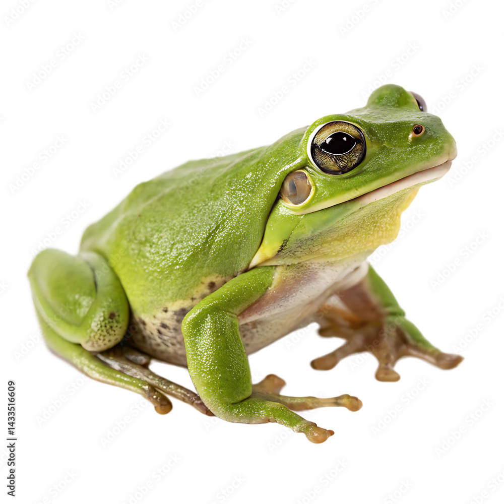 Obraz premium Single Green Tree Frog Isolated on a Transparent Background