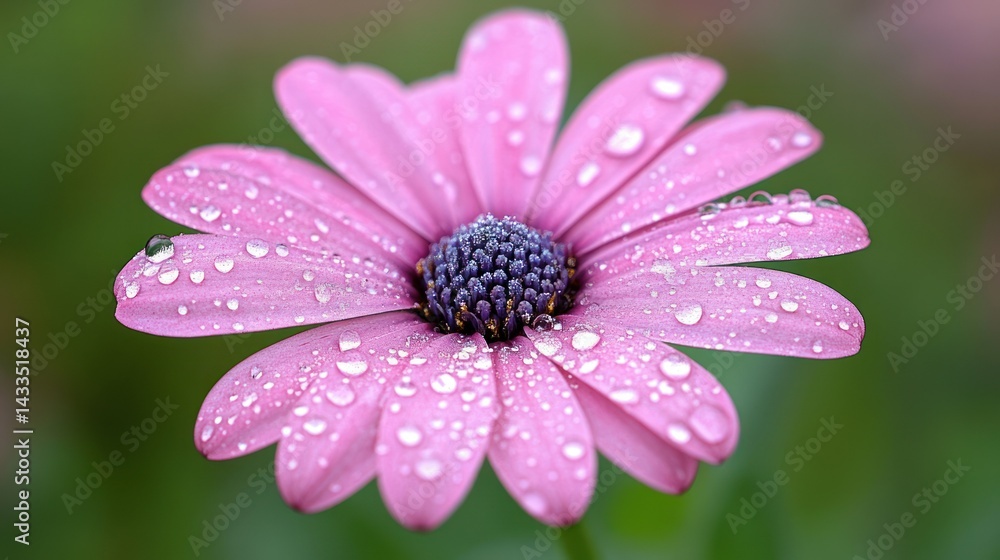 A Beautiful Purple Flower Covered In Small Water Droplets A Beautiful Purple Flower Covered In Small Water Droplets