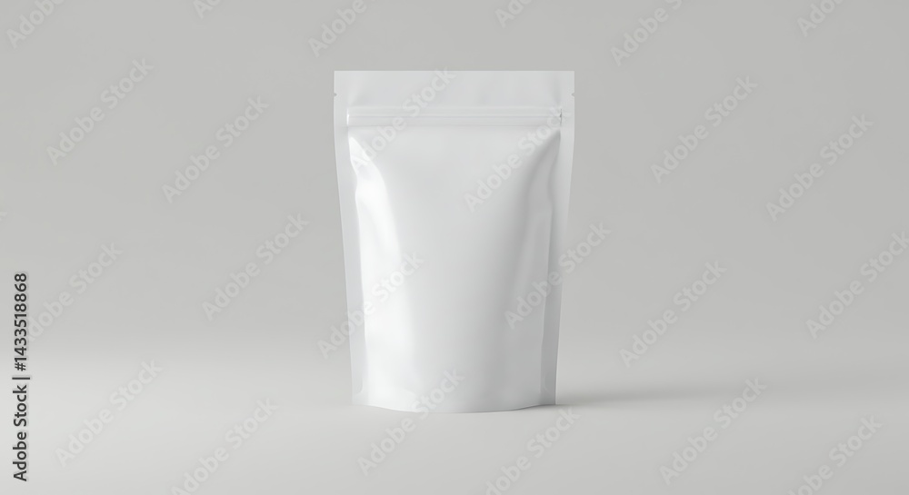 Blank White Pouch Mockup Packaging on Neutral Background Blank White Pouch Mockup Packaging on Neutral Background