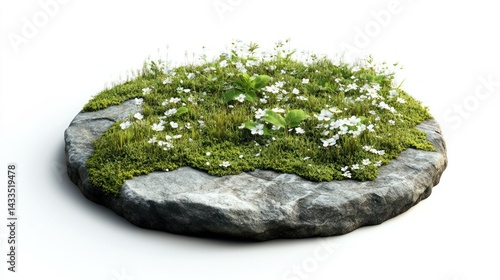 Spring flowers on stone, isolated, white background, nature, design