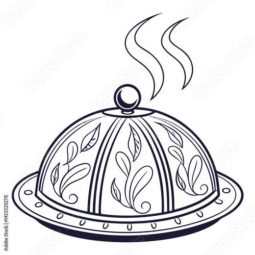 Cloche Serving Dome with Steam Lines Elegant Outline Vector for Food Service Designs

