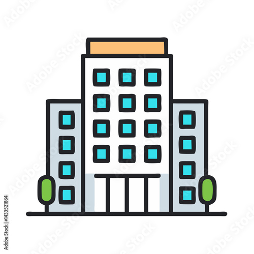 Tall Building Hotel Exterior Icon Design