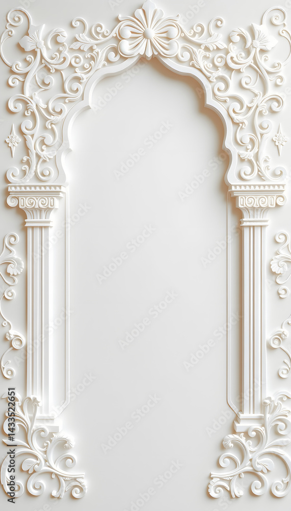 Obraz premium White Barock Background, papercraft. White tone