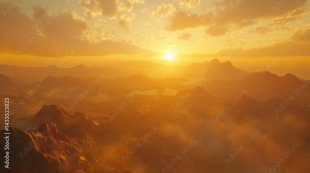 Obraz premium Golden Sunrise Over Mountain Ridge