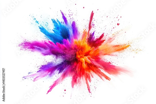 Colorful powder explosion effect on white background