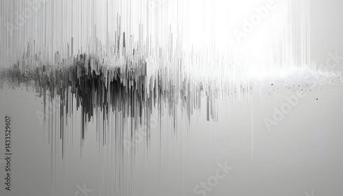 This abstract image features dynamic visual representation of sound waves, showcasing blend of sharp lines and soft textures that evoke sense of movement and depth. interplay of light and shadow
