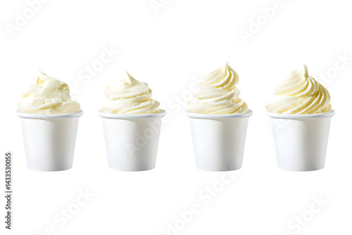 Four Cups Of Swirled Vanilla Ice Cream Isolated On Transparent Background