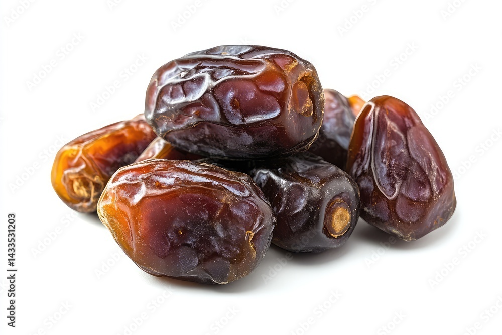 Dried dates, isolated on white background. AI generated illustration. Dried dates, isolated on white background. AI generated illustration.