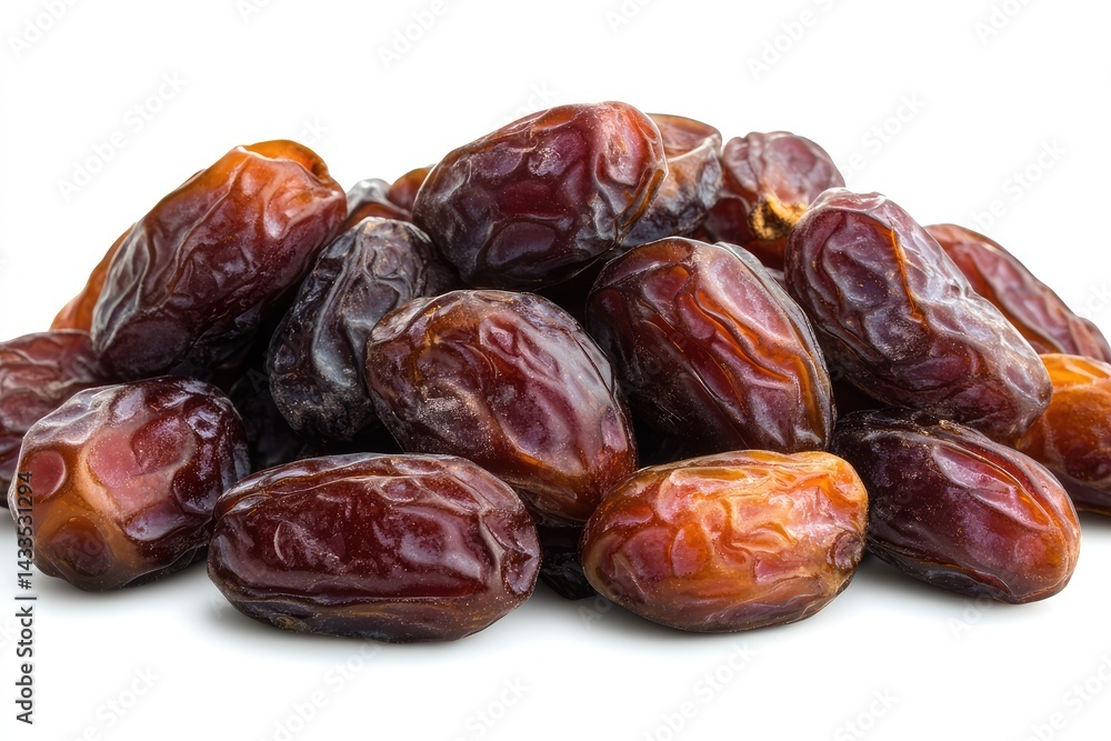 Dried dates, isolated on white background. AI generated illustration. Dried dates, isolated on white background. AI generated illustration.