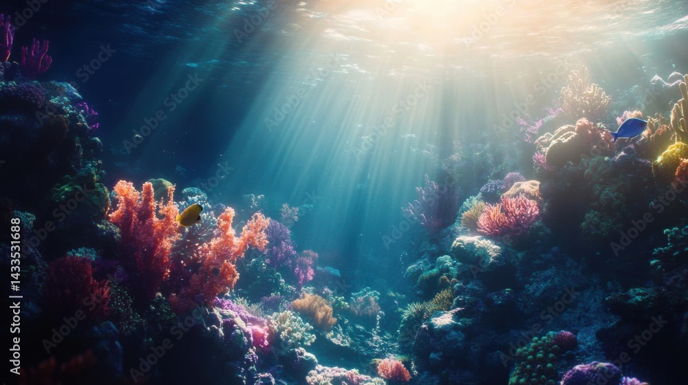 Underwater Sunbeams Illuminating Coral Reef Standard Version 6x Underwater Sunbeams Illuminating Coral Reef Standard Version 6x
