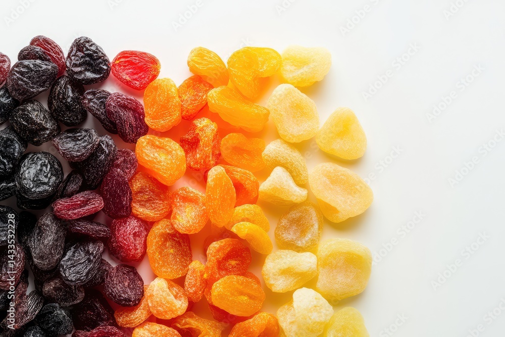 Dried fruits on white background. AI generated illustration. Dried fruits on white background. AI generated illustration.