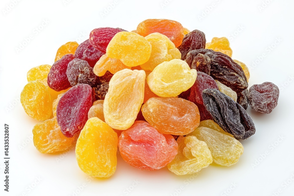 Dried fruits on white background. AI generated illustration. Dried fruits on white background. AI generated illustration.