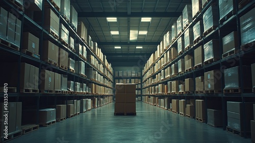 Wallpaper Mural Spacious warehouse interior filled with stacked cardboard boxes. Torontodigital.ca