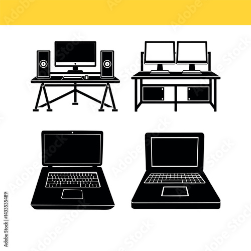  Dual monitor high end desktop workstation laptop rustic wooden table active