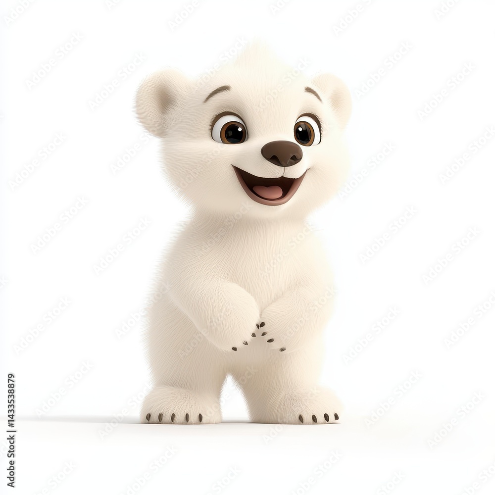 Fototapeta premium Adorable Cartoon Polar Bear Cub on White Background
