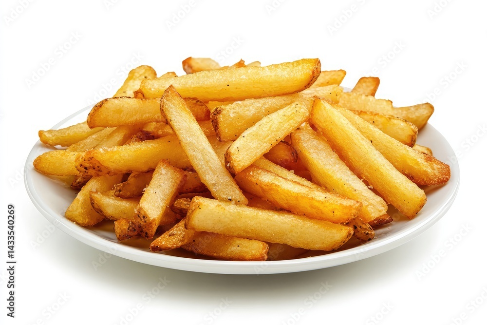 Apple cut fries on plate, isolated, white background. AI generated illustration. Apple cut fries on plate, isolated, white background. AI generated illustration.