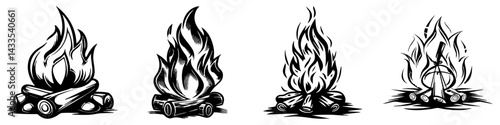 A minimalist one-line drawing of a bonfire, showcasing the simplicity and elegance of fire using continuous black lines on a white backdrop.