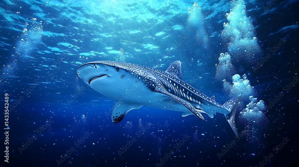 Fototapeta premium Pixelated Shark Underwater Scene