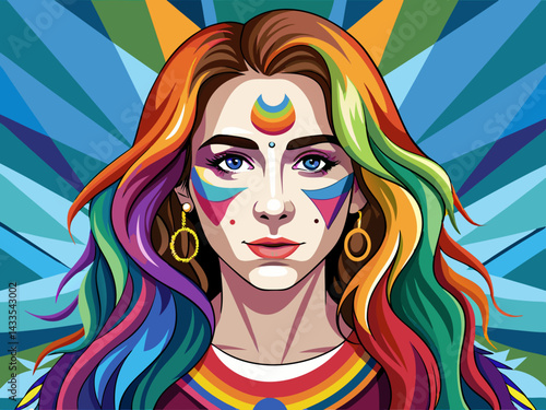 vector of A woman with a rainbow on her face