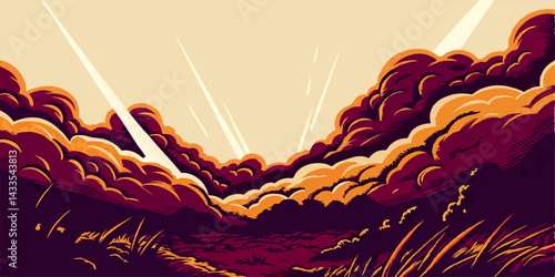 Sunset Cloudscape, Dramatic Sky Illustration