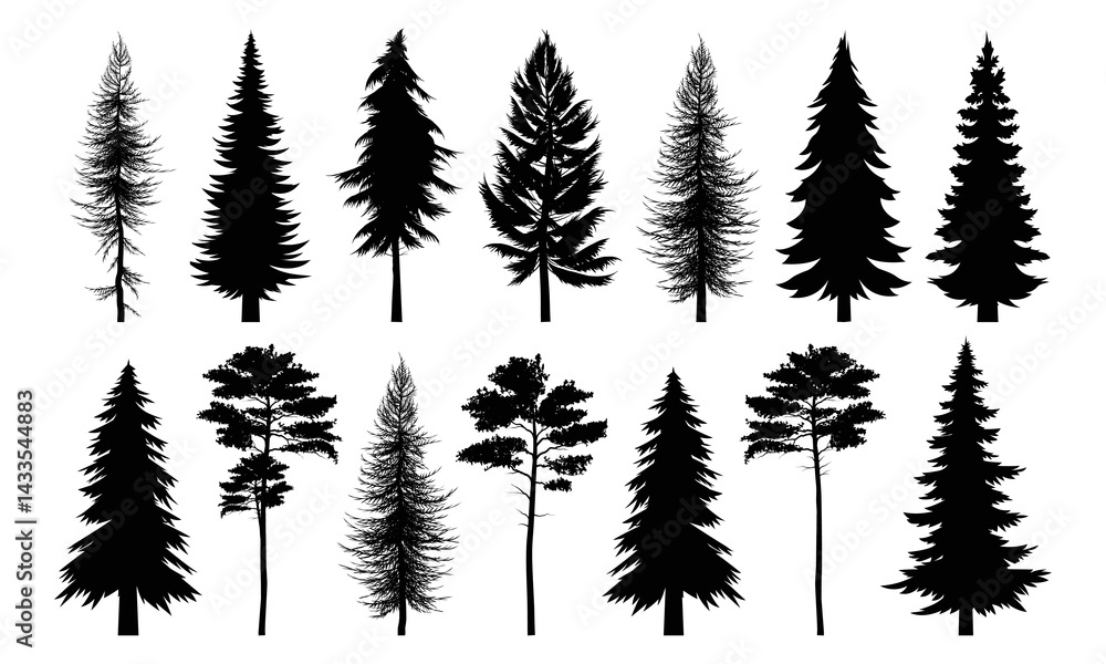 Fototapeta premium Set of silhouettes of trees. Vector illustration.