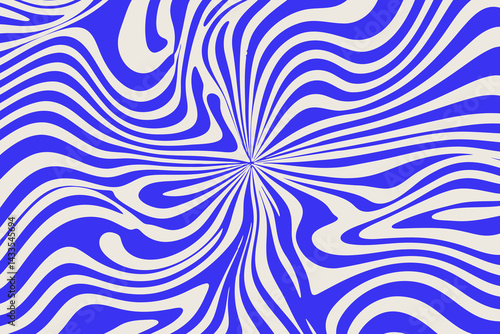 Blue Wavy Lines Abstract Background in Trendy Retro Psychedelic Style. Twisted, Swirled, and Distorted Vector Texture