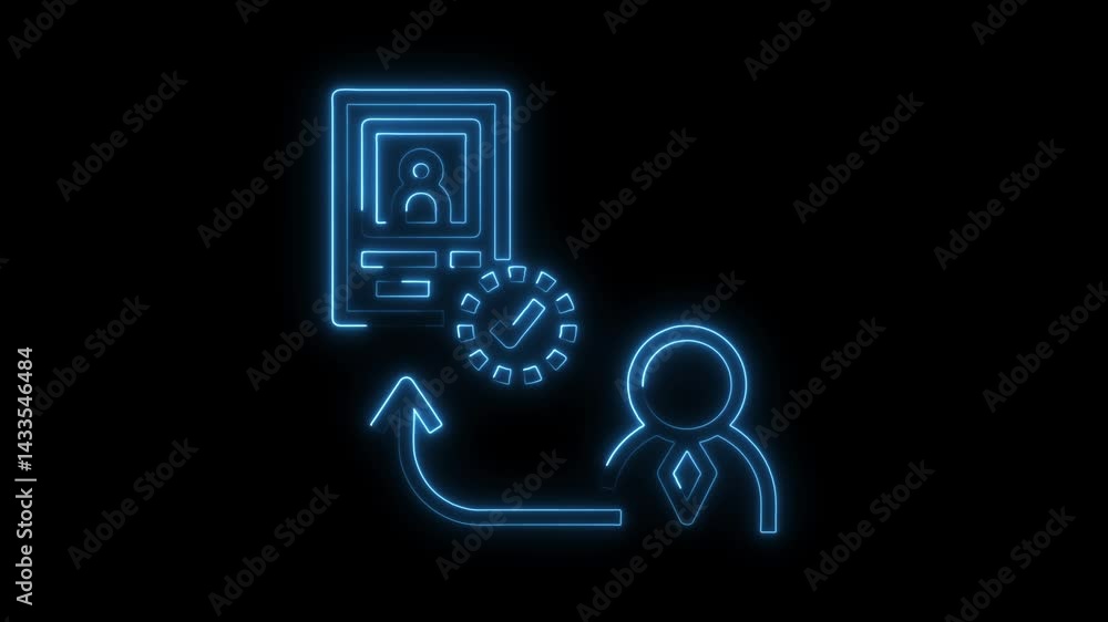 Glowing neon hr process concept with employee onboarding and performance review in digital blue Glowing neon hr process concept with employee onboarding and performance review in digital blue