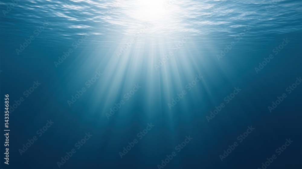 Underwater view of sunlight penetrating ocean surface creating a serene and tranquil atmosphere.
