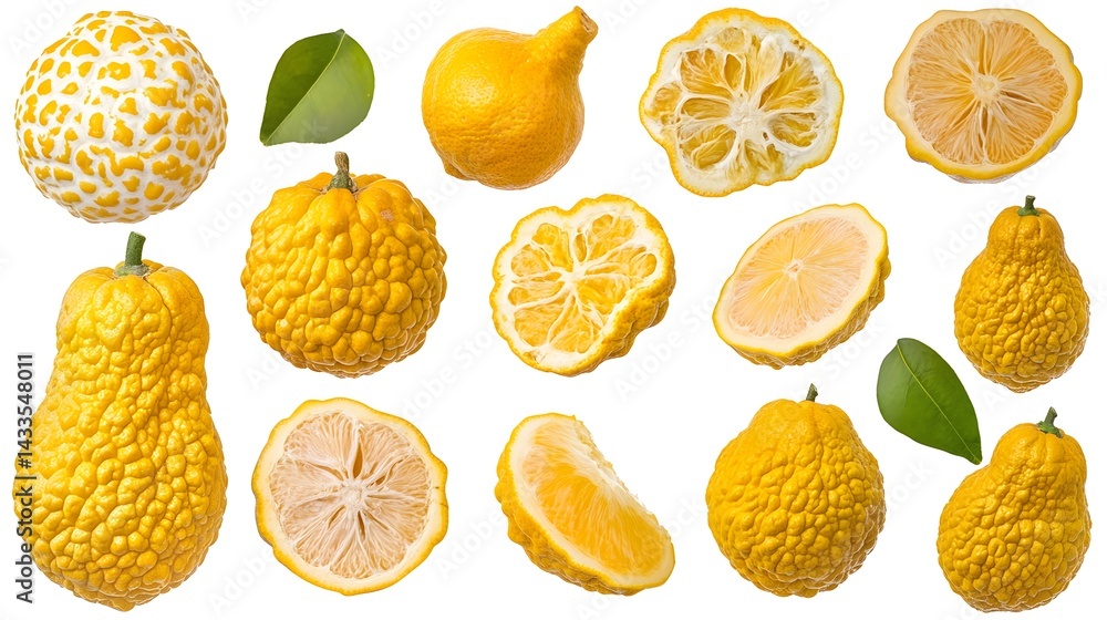Buddhas hand citrus fruit collage.