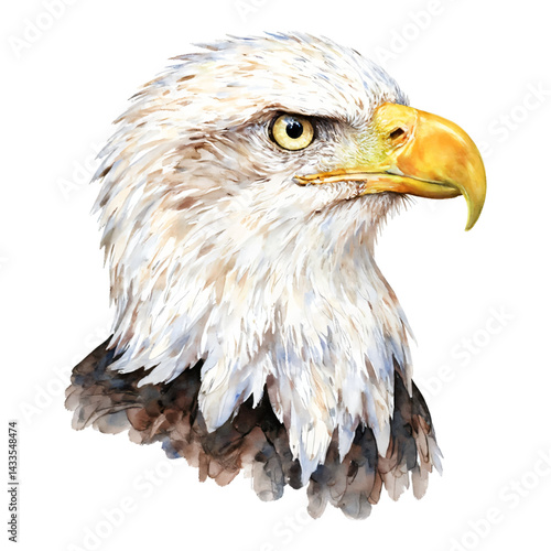 Majestic Eagle Head Portrait in Watercolor Style Isolated Hand Drawn Watercolor Illustration