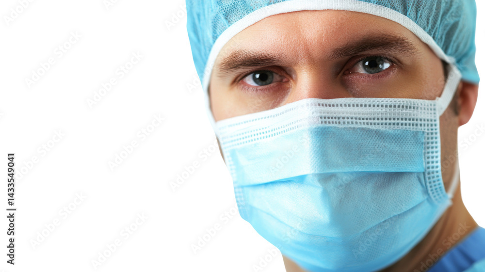 Surgeon wearing surgical mask and cap with transparent background Surgeon wearing surgical mask and cap with transparent background