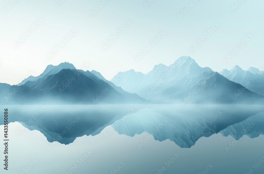 Fototapeta premium Majestic mountains bathed in early morning light, mirrored perfectly on a glassy lake surface