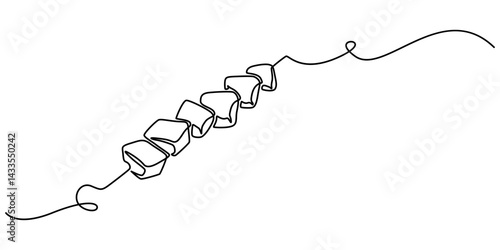Continuous single line drawing. One line Shish kebab on skewers. Isolated on white background. Vector illustration, Shish kebab on skewers simple restaurant logo emblem. Traditional turkey food cafe.