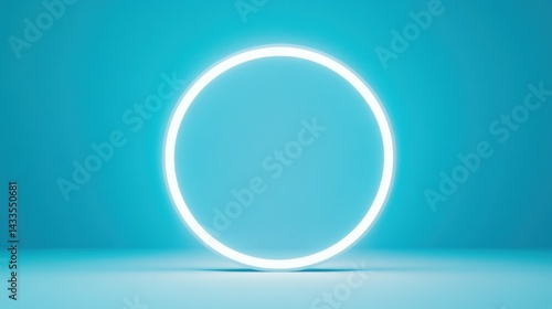 A bright white glowing neon circle against a blue background