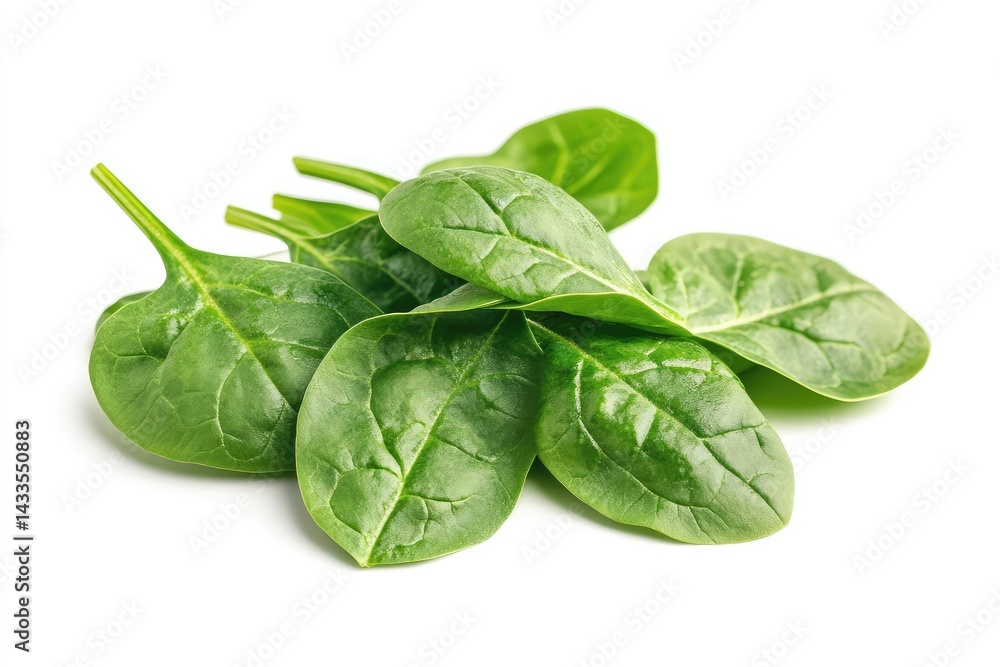 Fototapeta premium Fresh spinach leaves on white background. AI generated illustration.