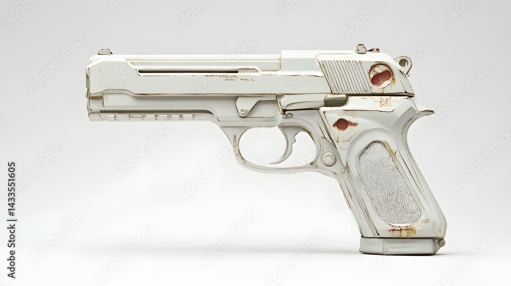 White distressed handgun with studio shot.