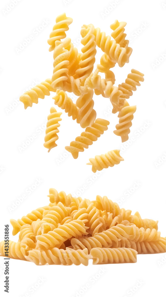 Isolated Fusilli Pasta Group Falling on Pile on Transparent Background Photo Isolated Fusilli Pasta Group Falling on Pile on Transparent Background Photo