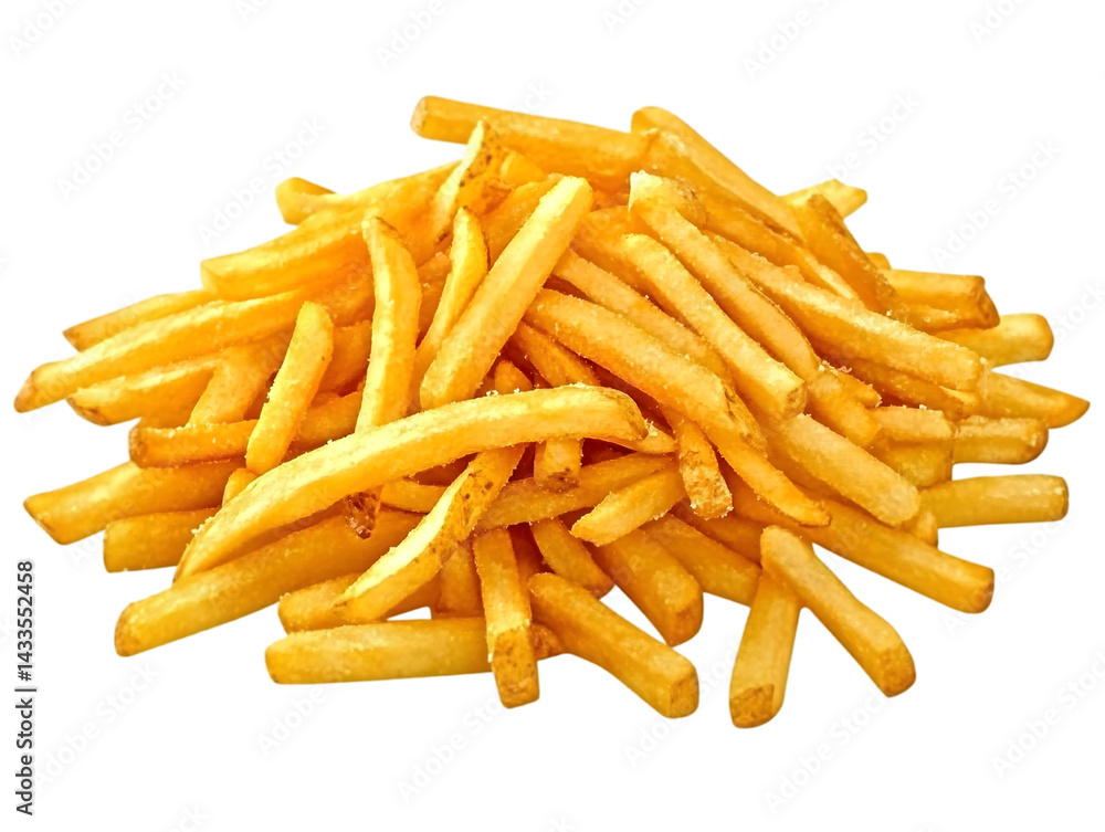 Isolated Golden Crispy French Fries Pile Delicious Unhealthy Food PNG