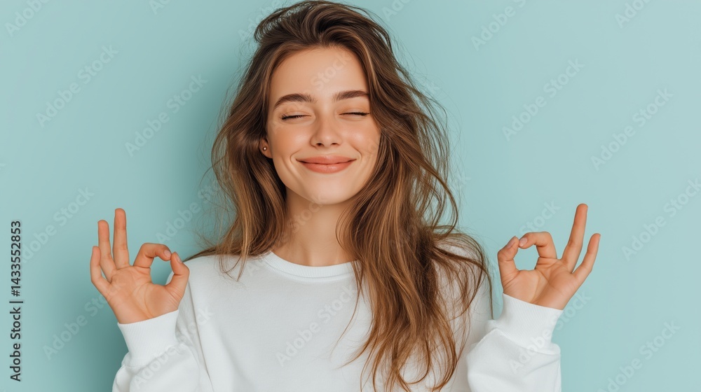 Fototapeta premium A woman with long brown hair is smiling