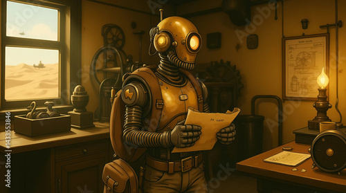 Steampunk Robot Explorer in a Deserted Workshop Generate AI