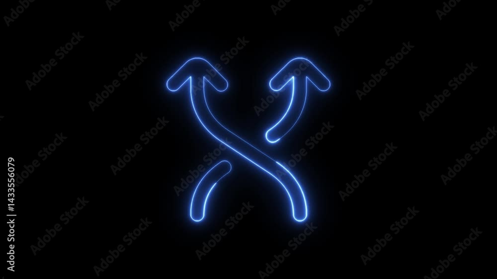 Glowing neon line Arrow shuffle icon isolated on black background, 4K Video motion graphic, Neon shuffle icon cyan glowing Glowing neon line Arrow shuffle icon isolated on black background, 4K Video motion graphic, Neon shuffle icon cyan glowing