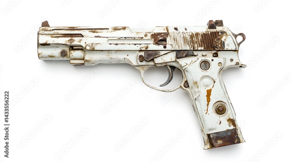 Rusty White Handgun with Isolated.