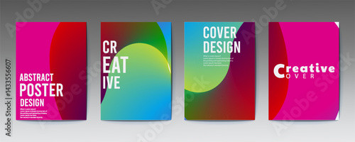  poster design, Modern gradient poster background vector set. Minimalist cover template with vibrant perspective geometric prism shapes in motion. Ideal design for social media, cover, banner, flyer.