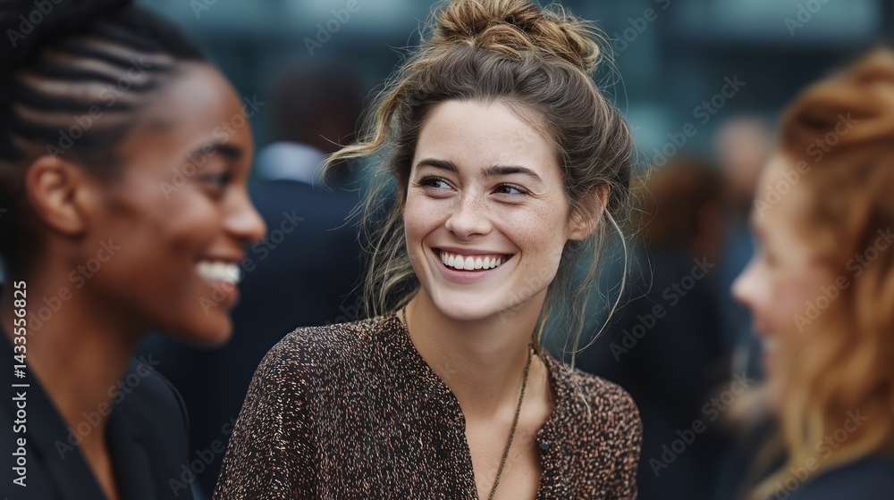 Three women are smiling and laughing together Three women are smiling and laughing together