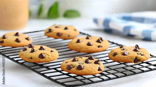 Freshly Baked Chocolate Chip Cookies on Wire Rack